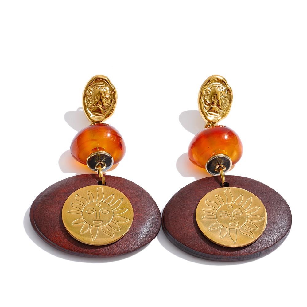 Yhpup New Arrivals Stainless Steel Wood Resin Stone Round Sun Pendant Earrings Prevent Allergy Fashion Autumn Winter Jewelry
Yhpup New Arrivals Stainless Steel Wood Resin Stone Round Sun Pendant Earrings Prevent Allergy Fashion Autumn Winter Jewelry