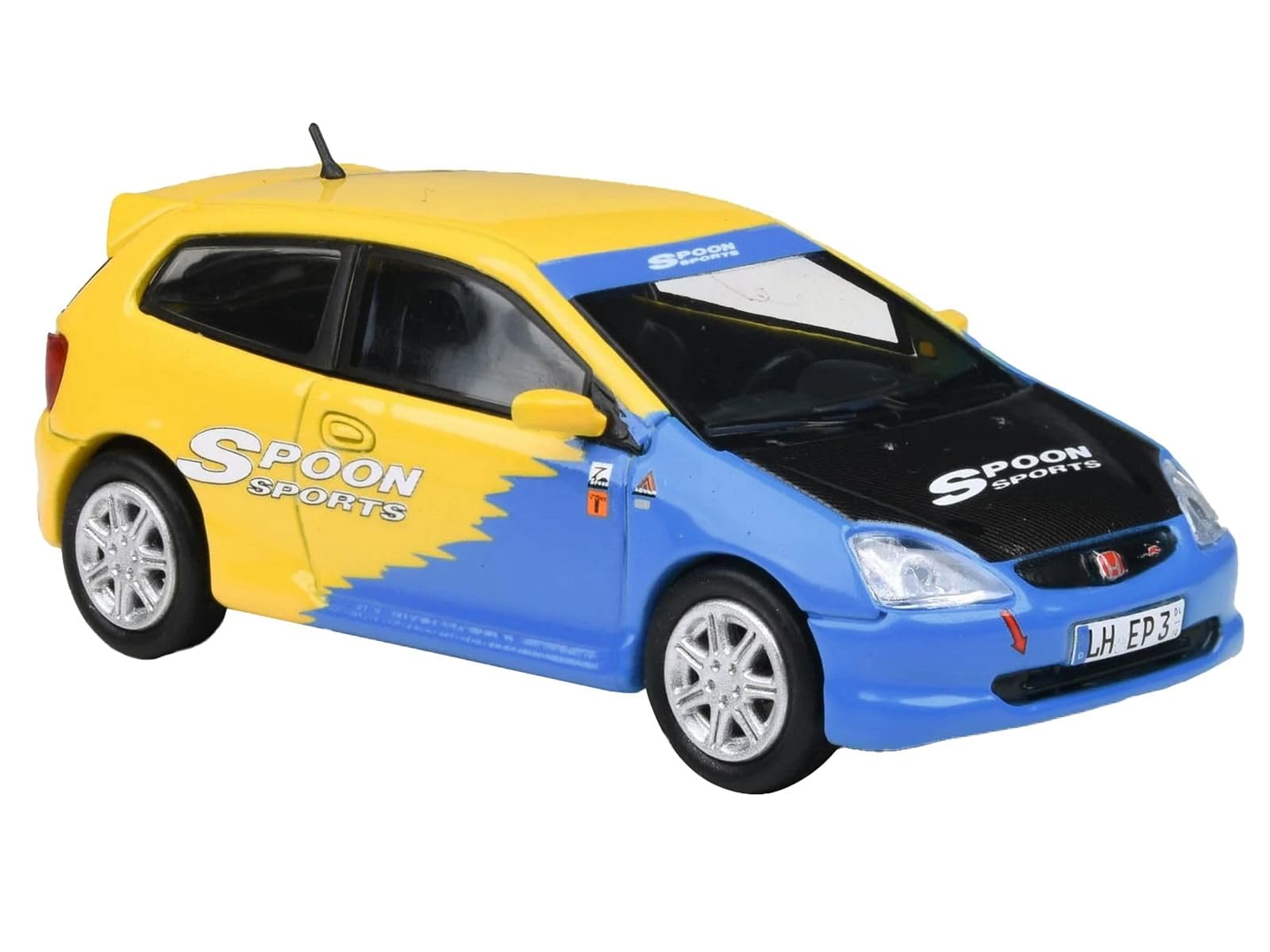 2001 Civic Type R EP3 Blue and Yellow with Black Hood Spoon Sports Diecast Model Car by Paragon Models 1/64 PA-55348
2001 Civic Type R EP3 Blue and Yellow with Black Hood Spoon Sports Diecast Model Car by Paragon Models 1/64 PA-55348