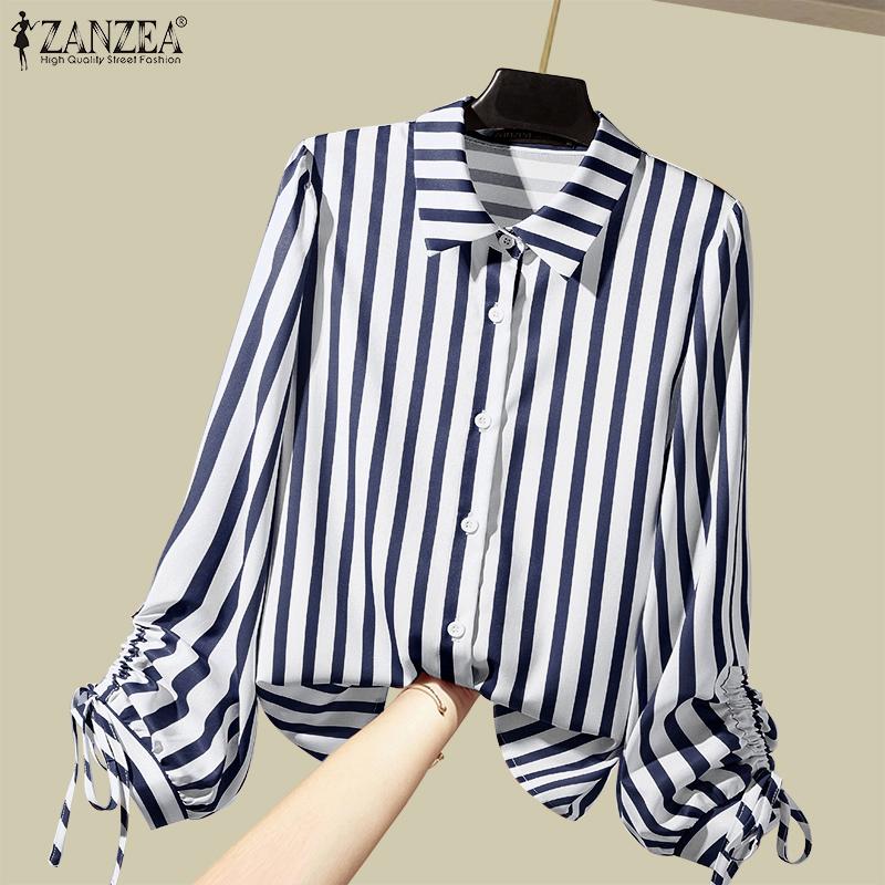 ZANZEA Женская повседневная свободная полосатая блузка с отложным воротником и длинными рукавами
ZANZEA Женская повседневная свободная полосатая блузка с отложным воротником и длинными рукавами