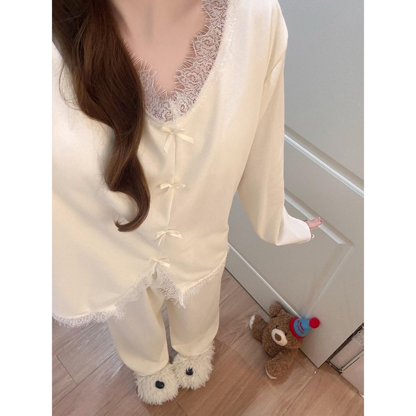 Elegant French Lace Trim Cotton Pajama Set for Women - Spring/Autumn Two-Piece Outfit, Wearable Outside Home XL
Elegant French Lace Trim Cotton Pajama Set for Women - Spring/Autumn Two-Piece Outfit, Wearable Outside Home XL
