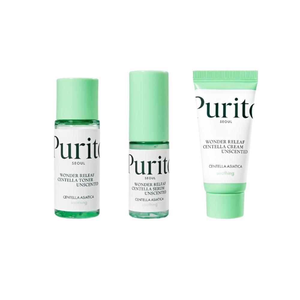 PURITO SEOUL Wonder Releaf Centella Mini Kit Unscented (toner 30 ml + serum 15 ml + cream 15 ml) - a set of mini cosmetics with centella asiatica
PURITO SEOUL Wonder Releaf Centella Mini Kit Unscented (toner 30 ml + serum 15 ml + cream 15 ml) - a set of mini cosmetics with centella asiatica