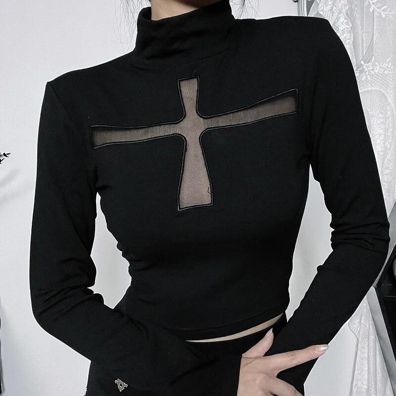 Прозрачные футболки Goth Cross Mall в готическом стиле с эстетикой, водолазка в стиле панк, гранж, сексуальные женские укороченные топы, осенние обтягивающие альтернативные футболки с длинными рукавами
Прозрачные футболки Goth Cross Mall в готическом стиле с эстетикой, водолазка в стиле панк, гранж, сексуальные женские укороченные топы, осенние обтягивающие альтернативные футболки с длинными рукавами