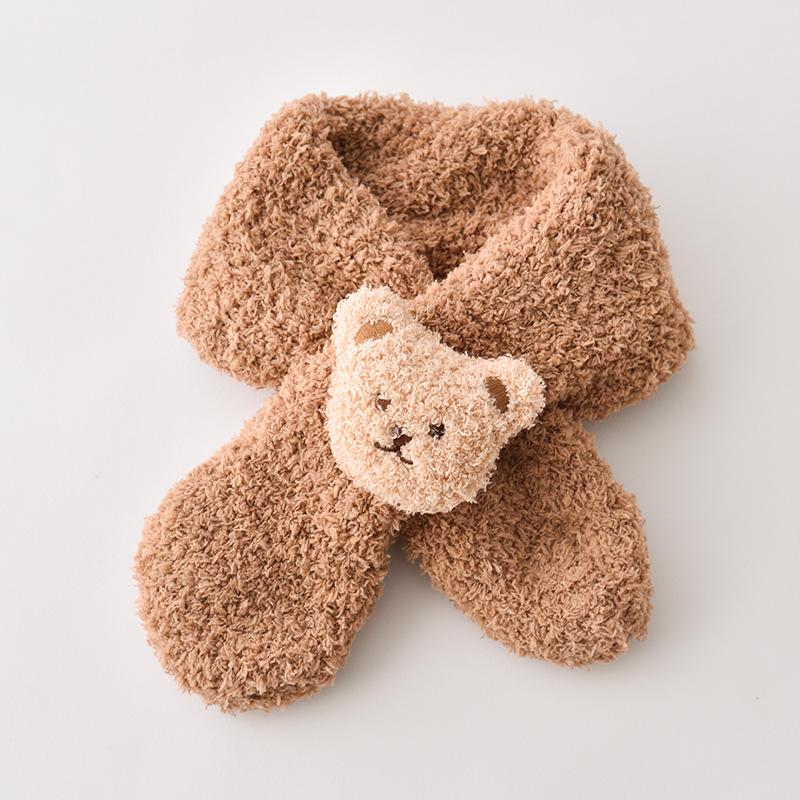 Kawaii детские шарфы, милые шали с куклой-медведем из мультфильма для маленьких мальчиков и девочек, милый шарф, осенне-зимняя теплая детская одежда, аксессуары хаки