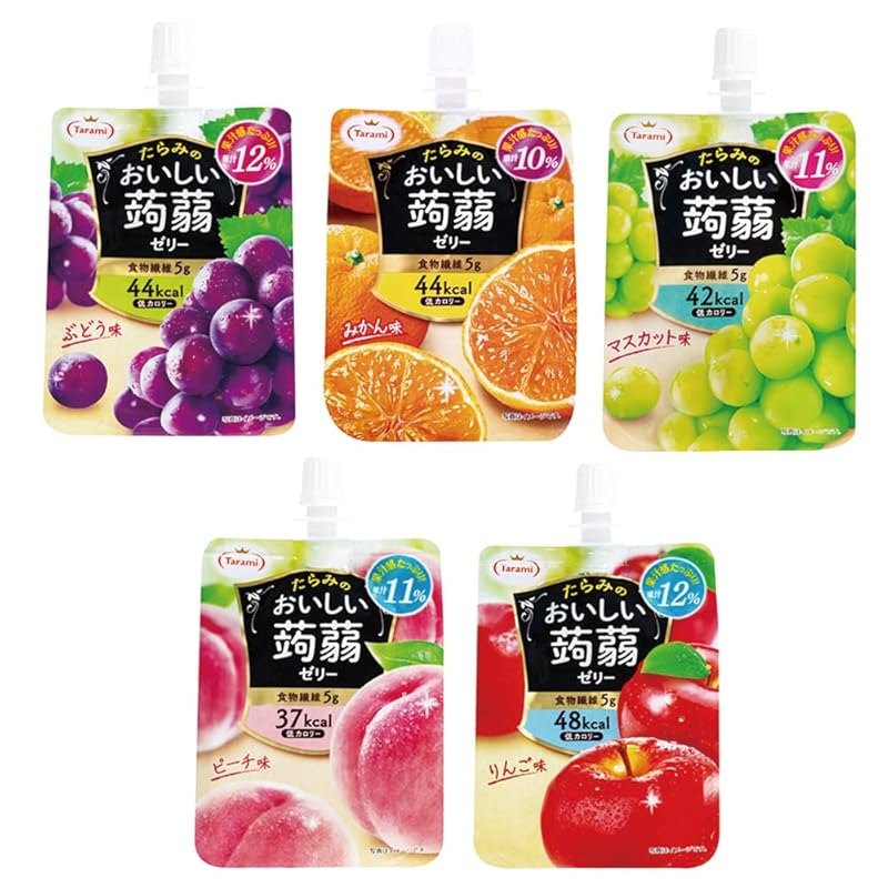 Tarami Delicious konjac jelly 150g Popular 5 types x 6 pieces Total 30 pieces set (Grape, peach, apple, muscat, mandarin orange)
Tarami Delicious konjac jelly 150g Popular 5 types x 6 pieces Total 30 pieces set (Grape, peach, apple, muscat, mandarin orange)