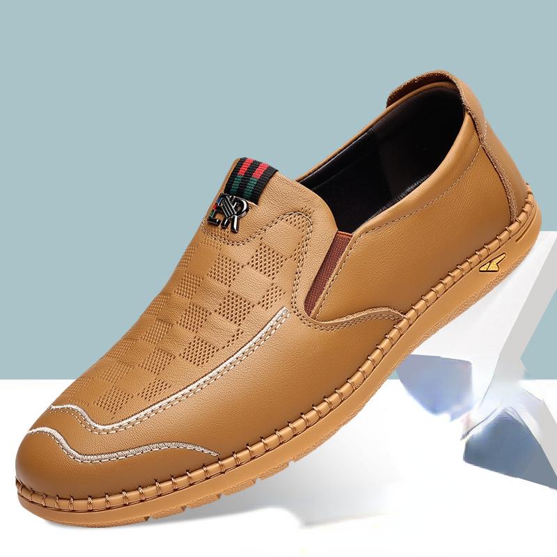 Модные новые кожаные легкие мужские туфли без застежек, дизайнерские удобные мокасины, мужские весенне-осенние модные деловые мужские туфли 38