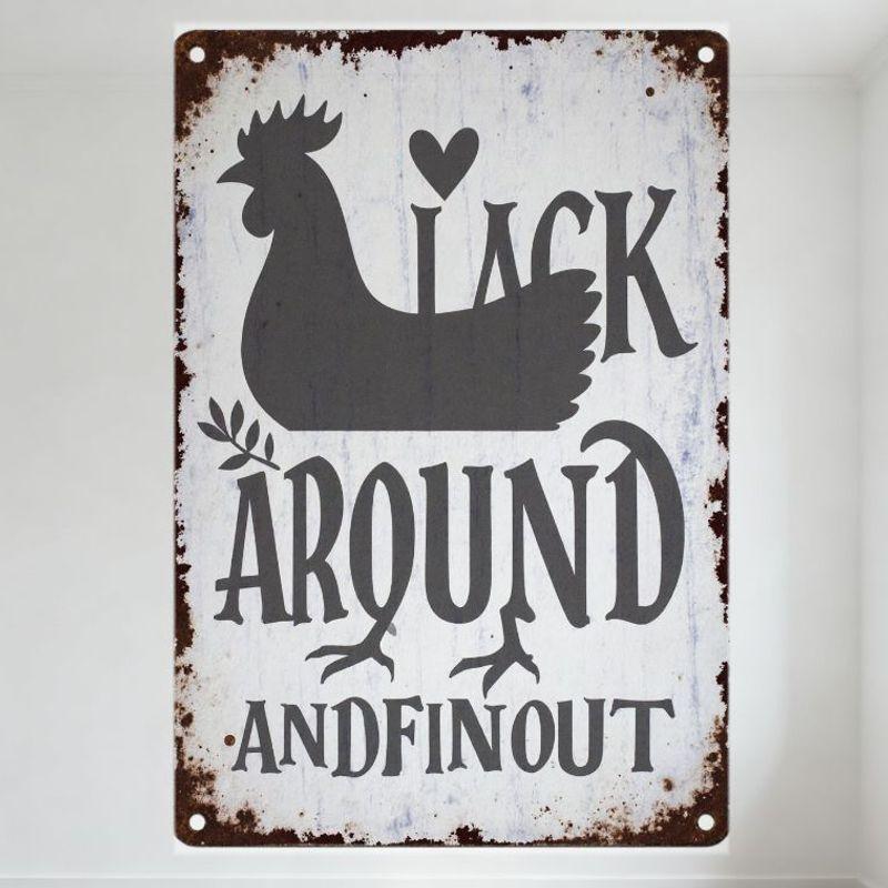 Vintage Metal Tin Sign Rustic Chicken Rooster Heart Above Head JACK AROUND AND FINOUT Distressed Rusty Edges Wall Decor for Ho 20x30cm(7.8x11.8inch)
Vintage Metal Tin Sign Rustic Chicken Rooster Heart Above Head JACK AROUND AND FINOUT Distressed Rusty Edges Wall Decor for Ho 20x30cm(7.8x11.8inch)