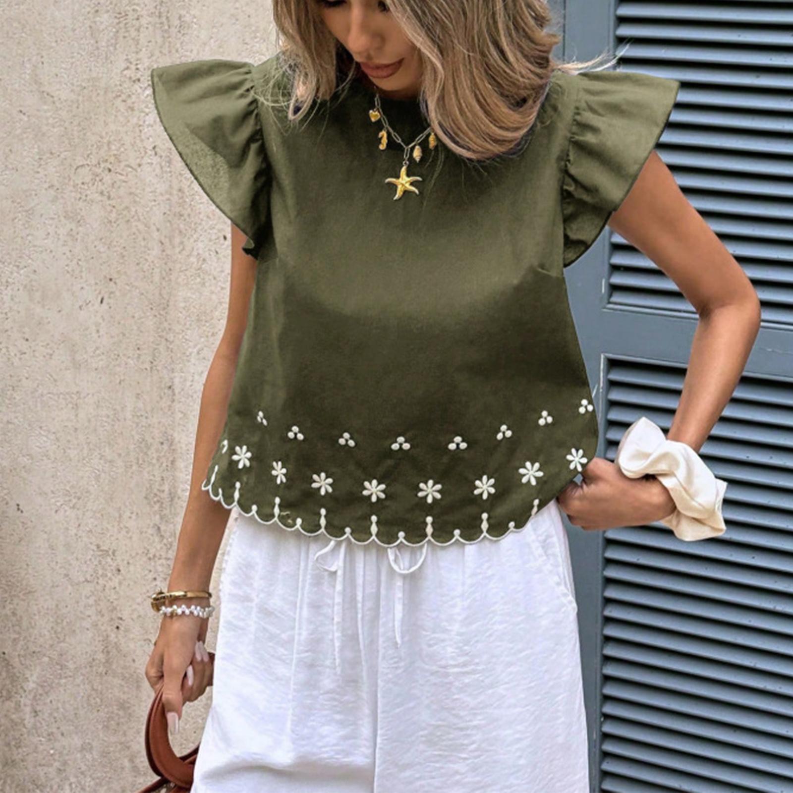 Women s Cotton Embroidered Flying Sleeve Casual Shirt Top L армия зеленый
Women s Cotton Embroidered Flying Sleeve Casual Shirt Top L армия зеленый
