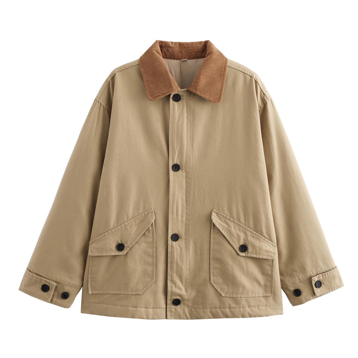 European & American Women s Fashion Lapel Long Sleeve Canvas Jacket Medium хаки
European & American Women s Fashion Lapel Long Sleeve Canvas Jacket Medium хаки