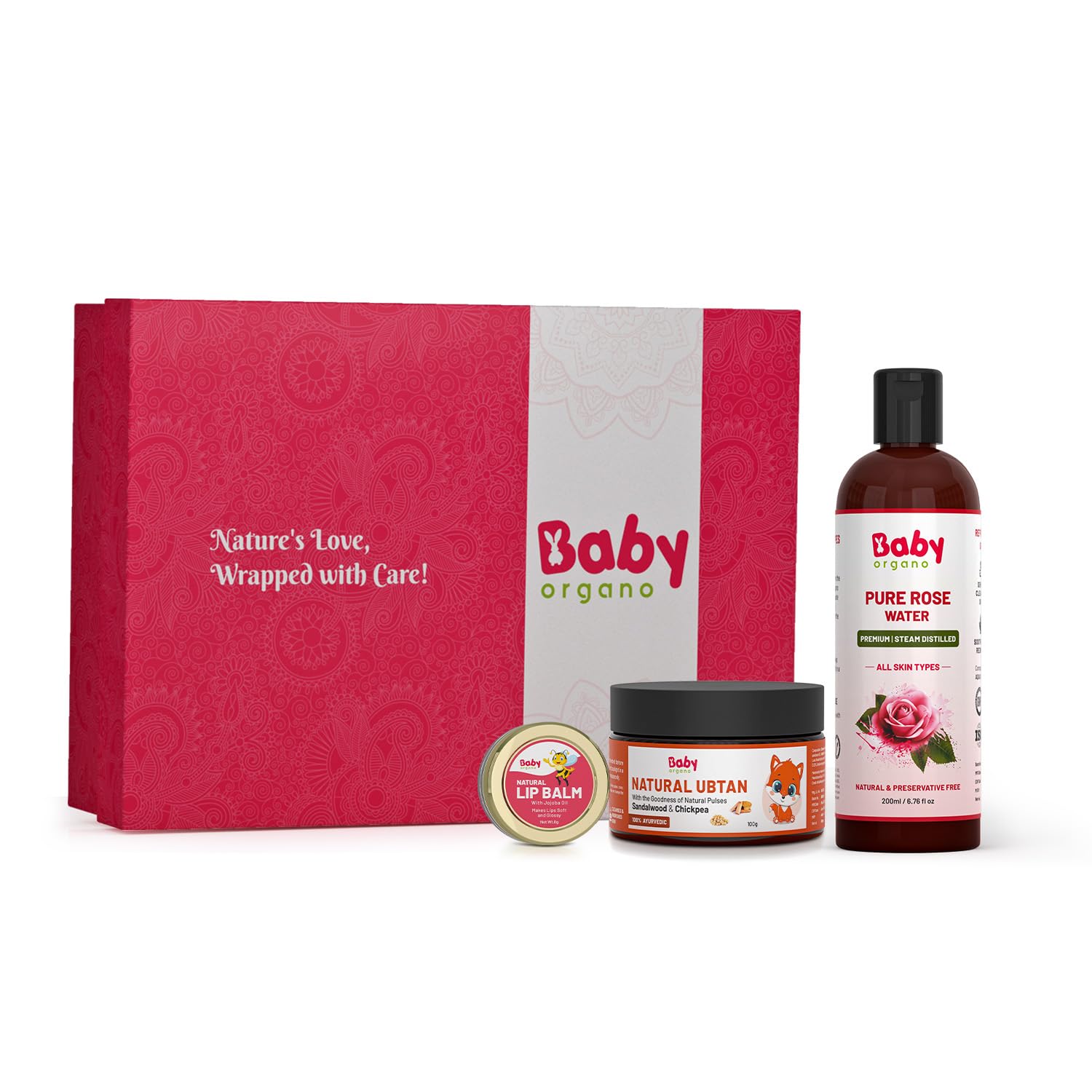 BabyOrgano Gift Set - Soft Petals Ayutvrdic Care for Kids | Natural Ubtan - 100mg | Pure Rose water - 200ml | Lip Balm - 8gm
BabyOrgano Gift Set - Soft Petals Ayutvrdic Care for Kids | Natural Ubtan - 100mg | Pure Rose water - 200ml | Lip Balm - 8gm