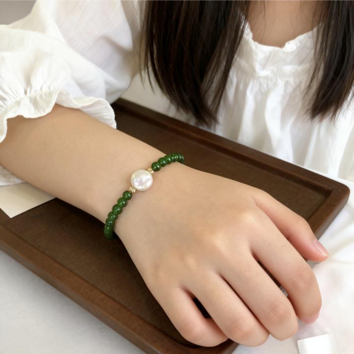 Green Chalcedony & Baroque Freshwater Pearl Adjustable Elastic Bracelet - New Chinese Style Agate Beaded Design 6mm
Green Chalcedony & Baroque Freshwater Pearl Adjustable Elastic Bracelet - New Chinese Style Agate Beaded Design 6mm
