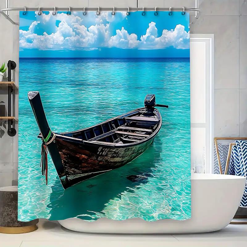 Beach Themed Shower Curtain Tropical Seascape Blue Ocean Boat Print Bathroom Decor Waterproof Fabric Hanging On R Pole Accessory W60H190(CM)-1 Pcs
Beach Themed Shower Curtain Tropical Seascape Blue Ocean Boat Print Bathroom Decor Waterproof Fabric Hanging On R Pole Accessory W60H190(CM)-1 Pcs