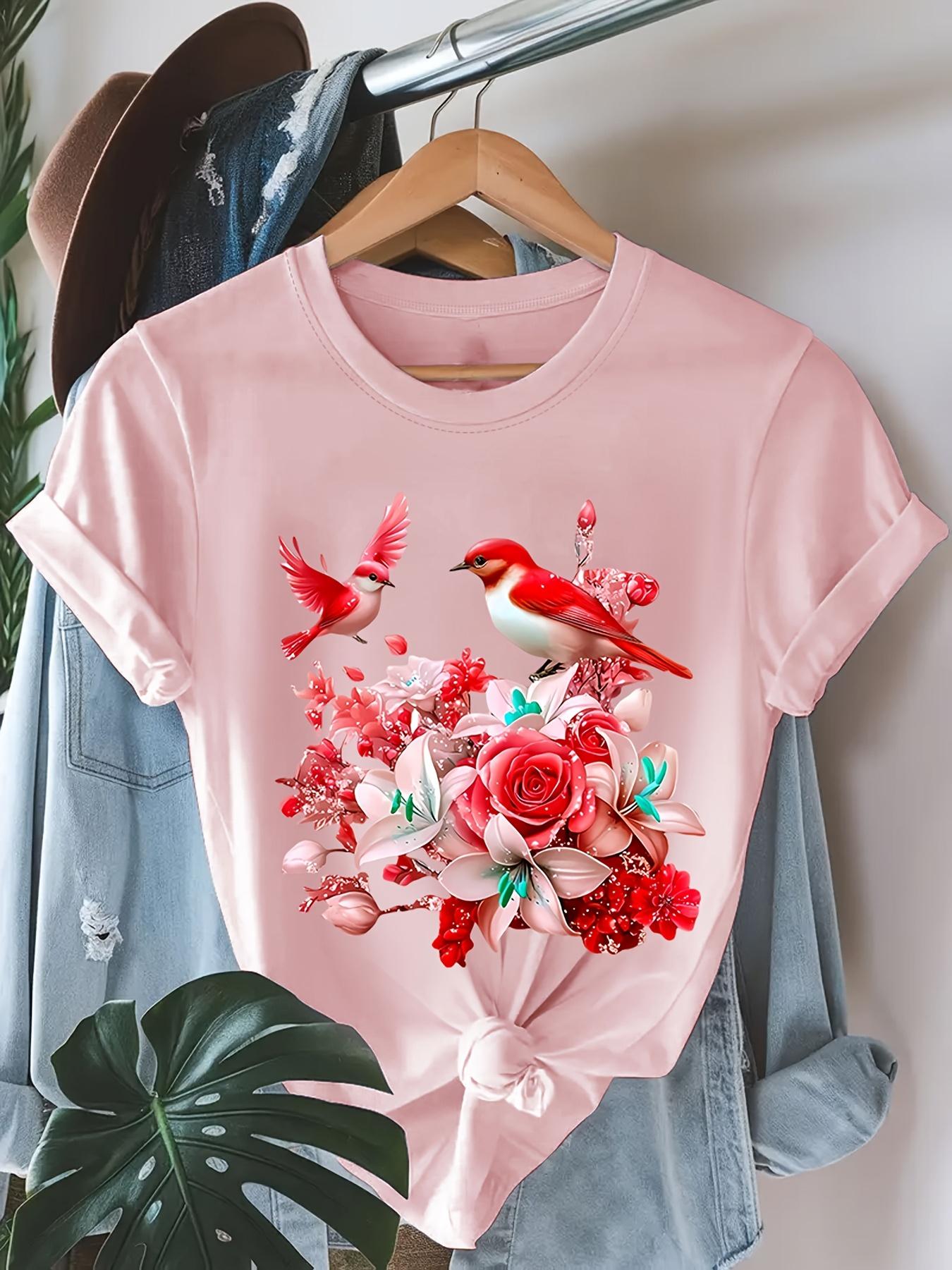 Women s Bird Print T-Shirt - Short Sleeve Crew Neck Blouse. Medium-Stretch Casual Top Suitable for Summer ; Spring. Machine-Washable Casual Attire wit S дубильна кора
Women s Bird Print T-Shirt - Short Sleeve Crew Neck Blouse. Medium-Stretch Casual Top Suitable for Summer ; Spring. Machine-Washable Casual Attire wit S дубильна кора