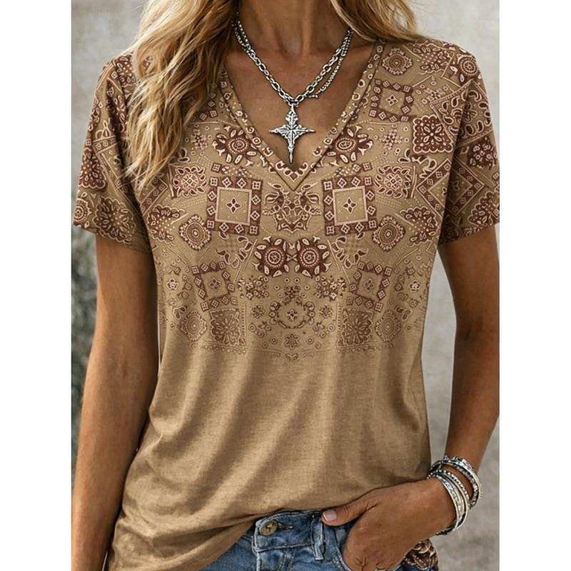 Women s V-Neck T-Shirt, Casual Short Sleeve Tops, Ethnic Style Daily Wear for Spring L
Women s V-Neck T-Shirt, Casual Short Sleeve Tops, Ethnic Style Daily Wear for Spring L