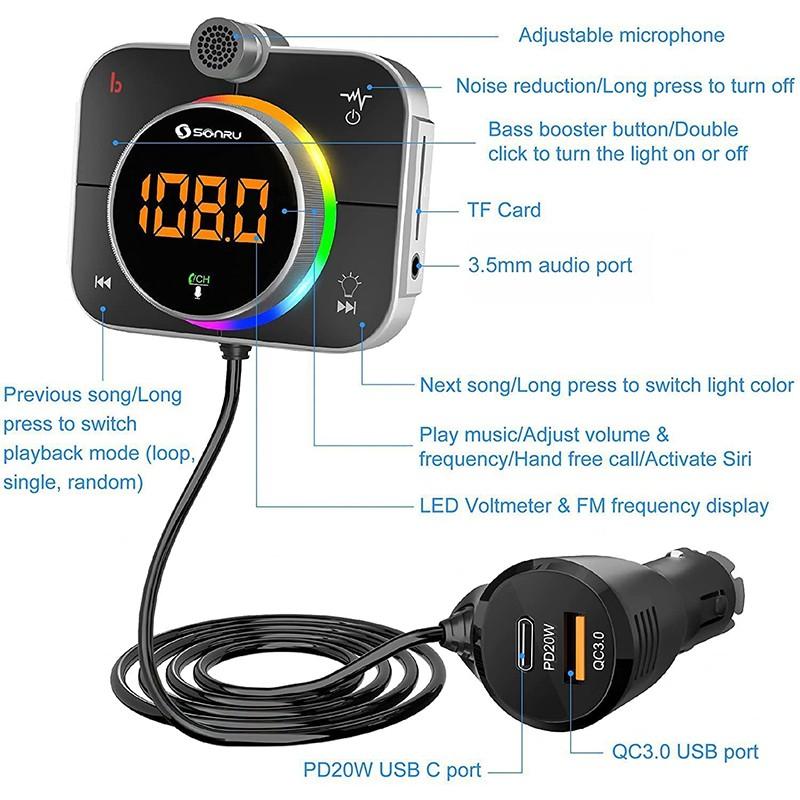 Беспроводной автомобильный Bluetooth FM-передатчик MP3-плеер QC3.0 18W + PD3.0 24W Быстрое зарядное устройство LED Hands Free Автомобильные телефонные аксессуары
Беспроводной автомобильный Bluetooth FM-передатчик MP3-плеер QC3.0 18W + PD3.0 24W Быстрое зарядное устройство LED Hands Free Автомобильные телефонные аксессуары