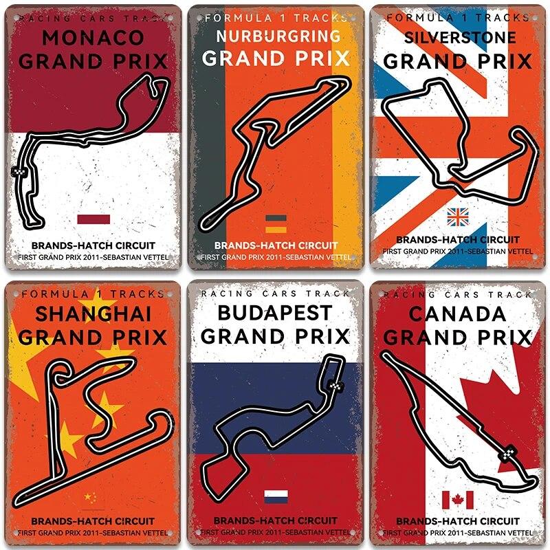 Плакат F1 Racing Circuit, винтажные металлические жестяные знаки, Монако, Испания, США, станция, ретро металлическая доска, гараж, бар, паб, клуб, домашний декор стен
Плакат F1 Racing Circuit, винтажные металлические жестяные знаки, Монако, Испания, США, станция, ретро металлическая доска, гараж, бар, паб, клуб, домашний декор стен