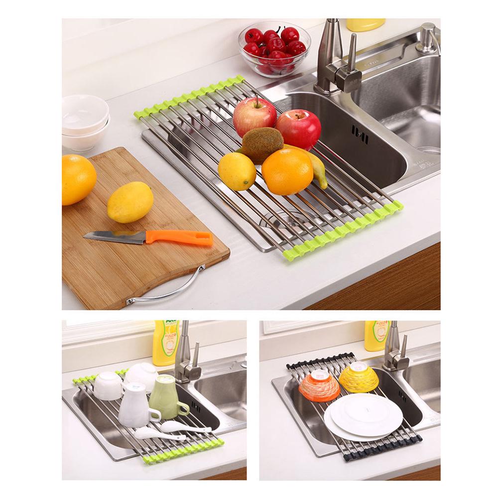 Нержавеющая сталь Труба Складная Ластика Покрытие Фруктовая и Овощная Тарелка Чаша Дренажная стойка