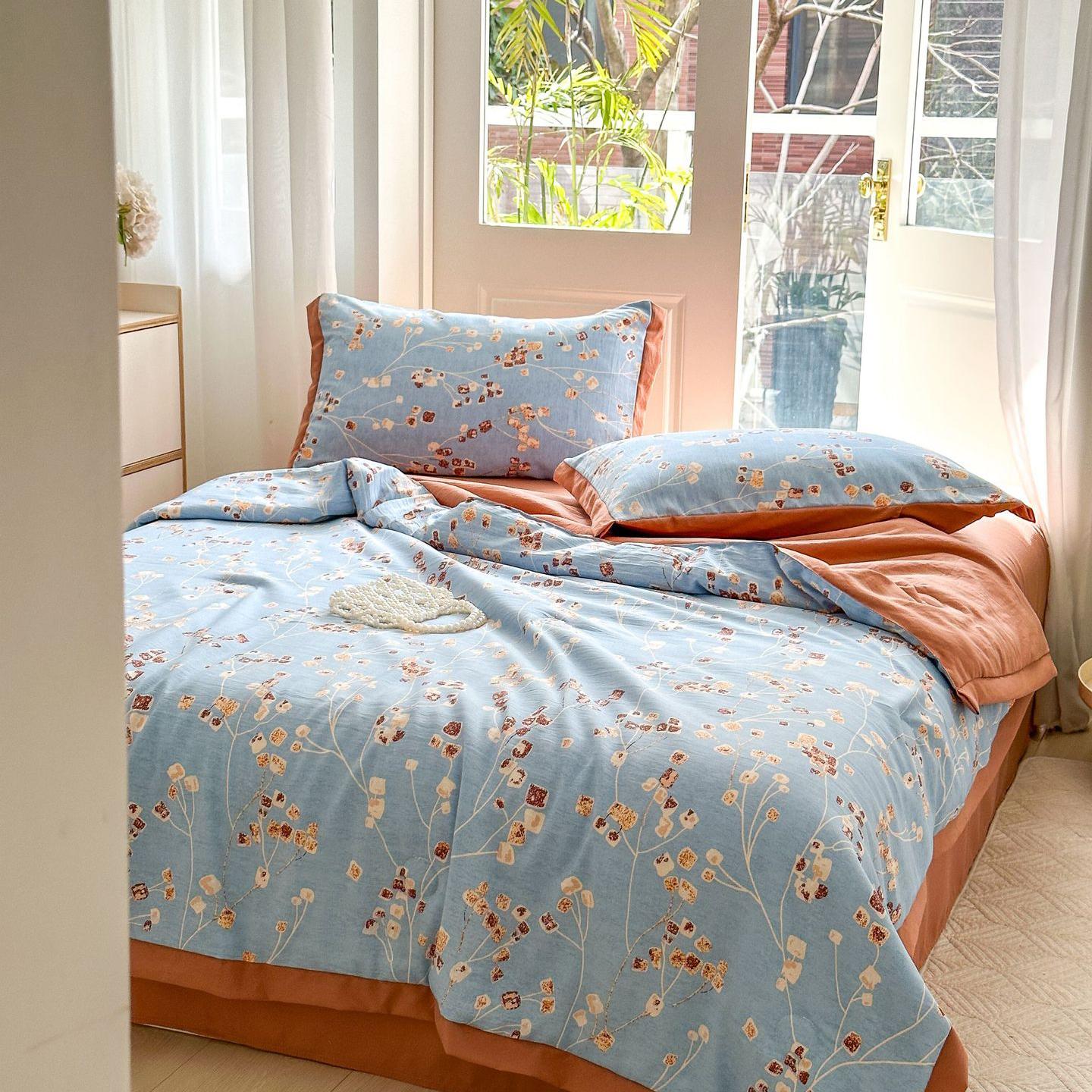 Хлопковая двойная пряжа, летнее одеяло-холодильник, студенческое одеяло с кондиционером, одноместное двойное летнее тонкое одеяло 1.5m 3PCS