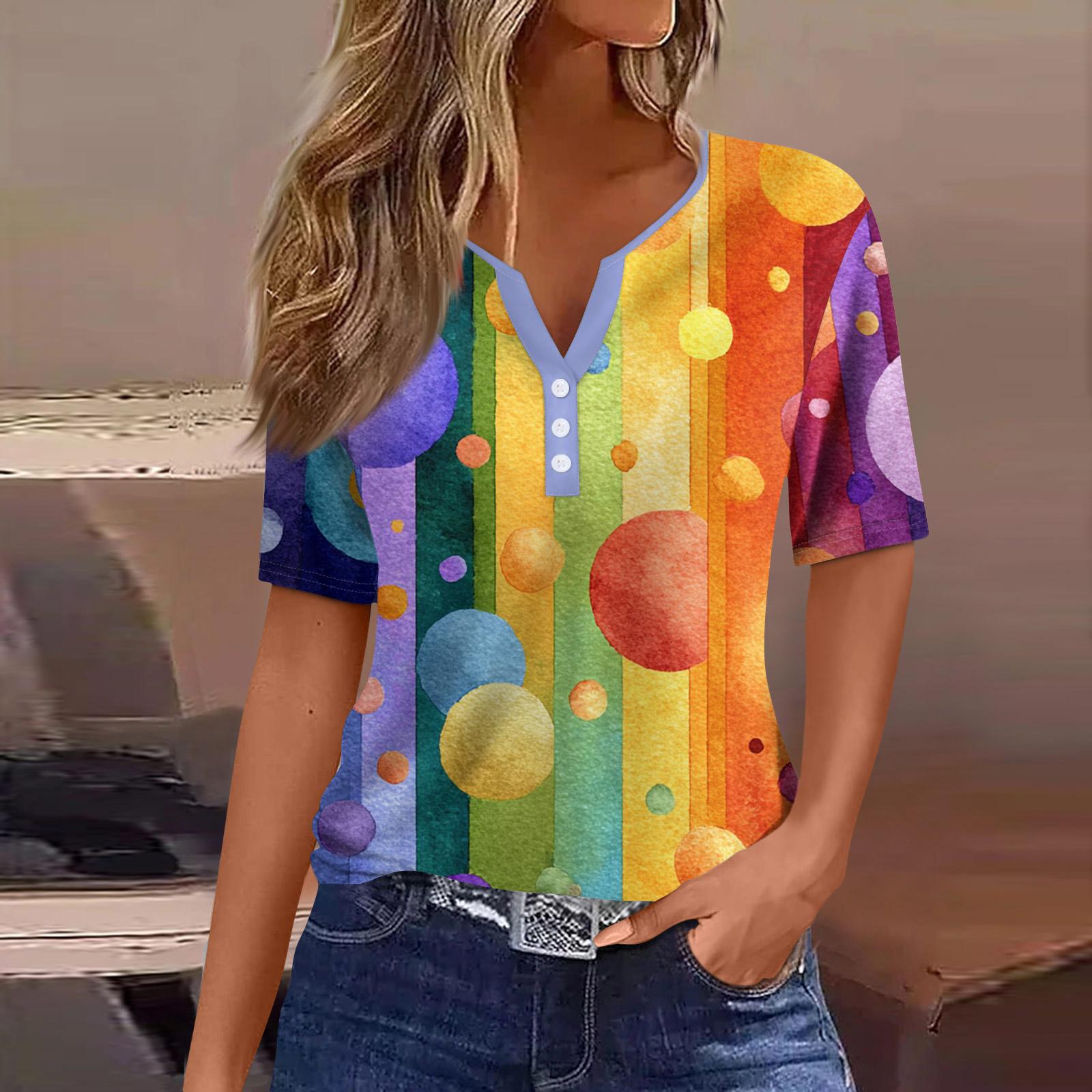 Жіноча футболка з принтом на ґудзиках, з коротким рукавом, щоденна мода на вихідні, базовий V-подібний виріз, звичайний топ XXL помаранчевий
Жіноча футболка з принтом на ґудзиках, з коротким рукавом, щоденна мода на вихідні, базовий V-подібний виріз, звичайний топ XXL помаранчевий