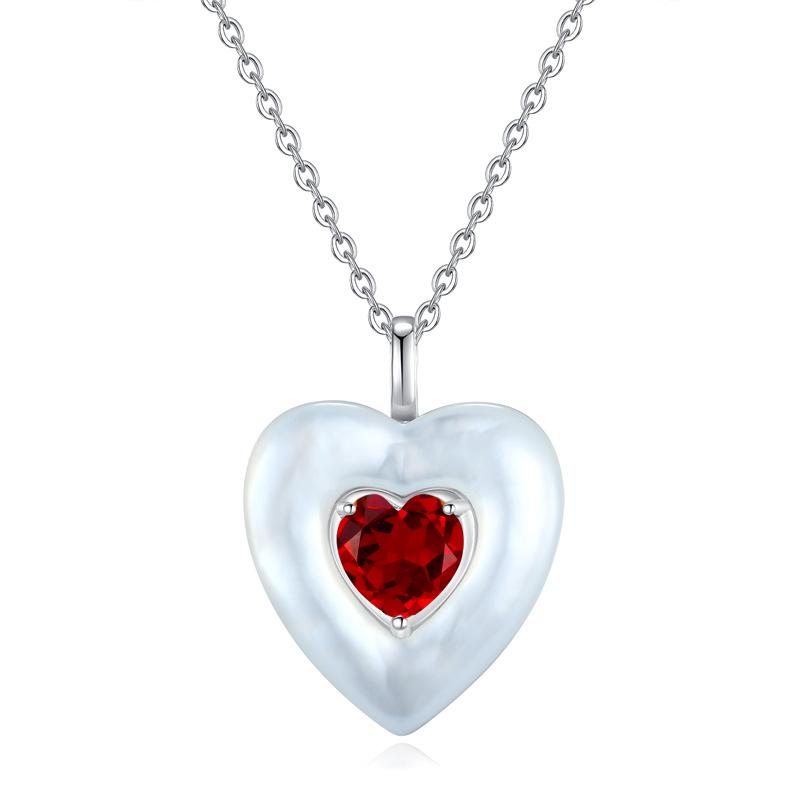 S925 Sterling Silver Heart Necklace with Natural Crystal & Mother-of-Pearl, Inlaid Garnet & Topaz, Handcrafted Fine Jewelry for Women 925 silver
S925 Sterling Silver Heart Necklace with Natural Crystal & Mother-of-Pearl, Inlaid Garnet & Topaz, Handcrafted Fine Jewelry for Women 925 silver