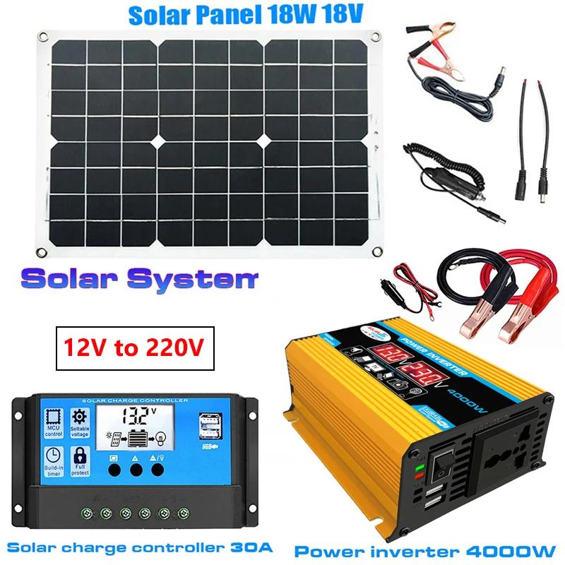 12 В до 110 В/220 В Солнечная панель Система 12 В Солнечные панели Контроллер заряда аккумулятора 4000 Вт Солнечный инвертор Полная генерация электроэнергии