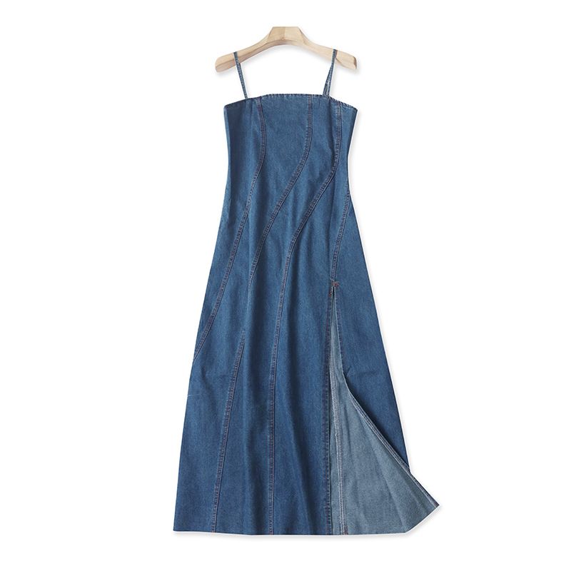 1E/12 Summer New Arrival Export Female Youth Fashion Silm Elegant Long Pure Color Sling Denim Dress Blue S
1E/12 Summer New Arrival Export Female Youth Fashion Silm Elegant Long Pure Color Sling Denim Dress Blue S