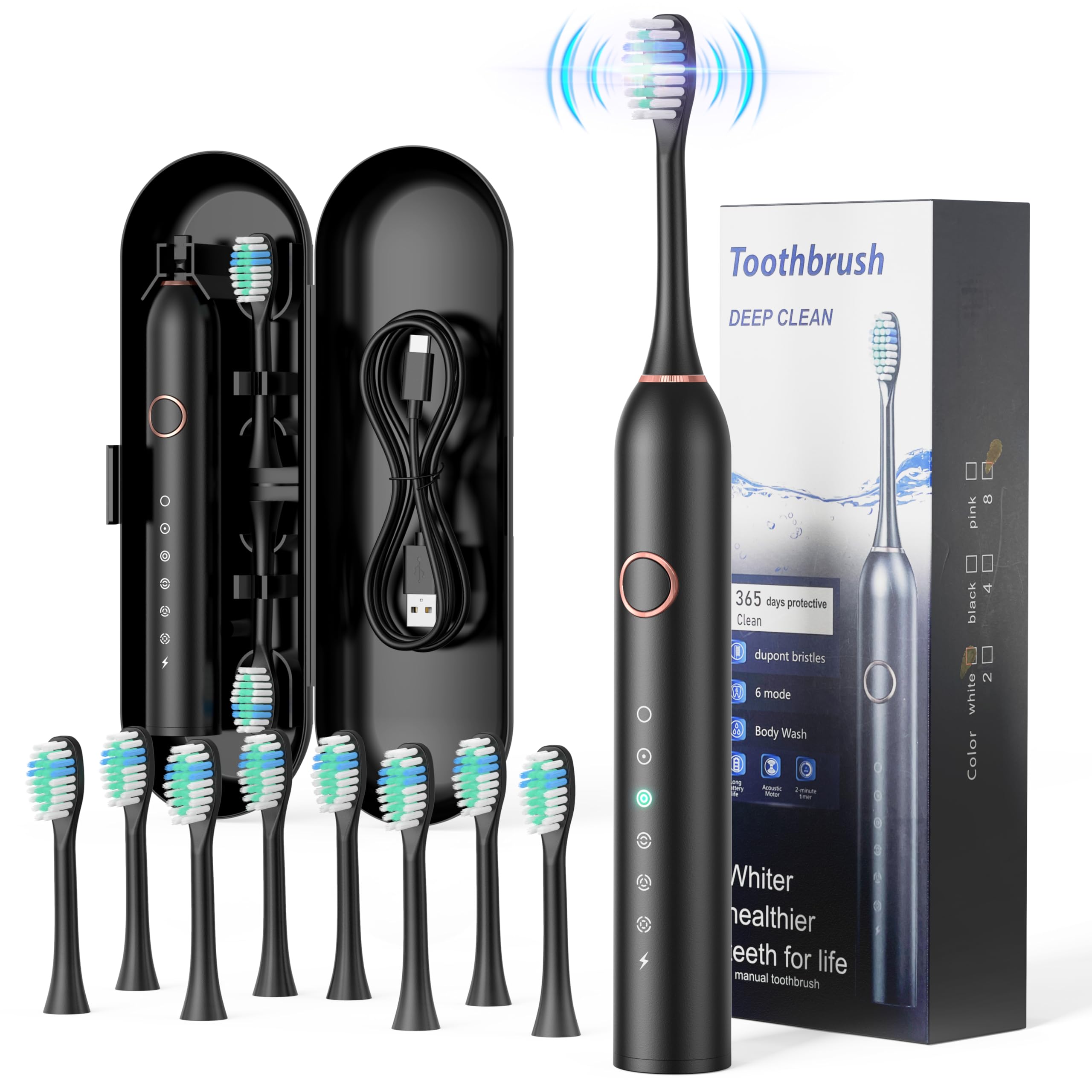 Звуковая электрическая зубная щетка с 8 сменными насадками, IPX7 6 и хранением, портативная для SW4 вибрации, щетки, водонепроницаемая, режимы, кейс, для путешествий,
Звуковая электрическая зубная щетка с 8 сменными насадками, IPX7 6 и хранением, портативная для SW4 вибрации, щетки, водонепроницаемая, режимы, кейс, для путешествий,