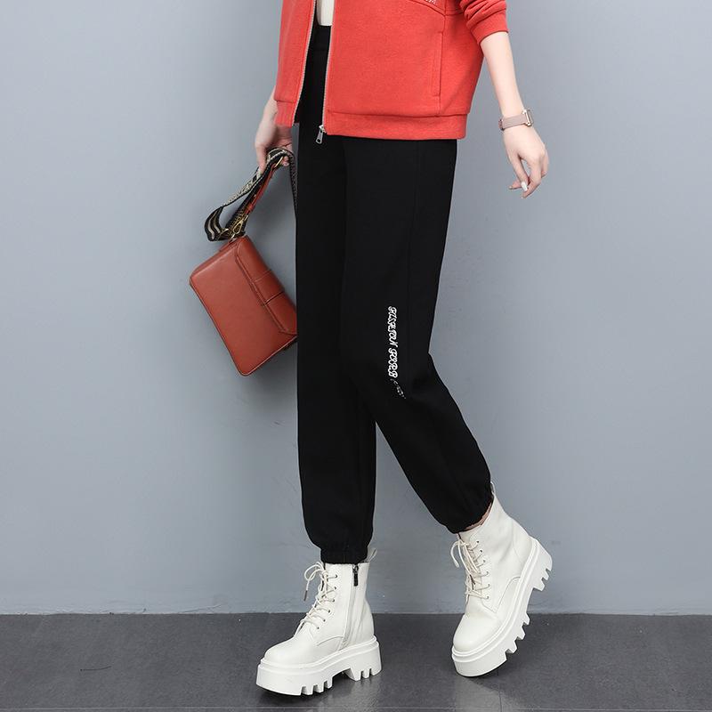 Женские зимние флисовые спортивные штаны для похудения 2024: Свободный крой, Модные длинные спортивные брюки с манжетами XL чёрный