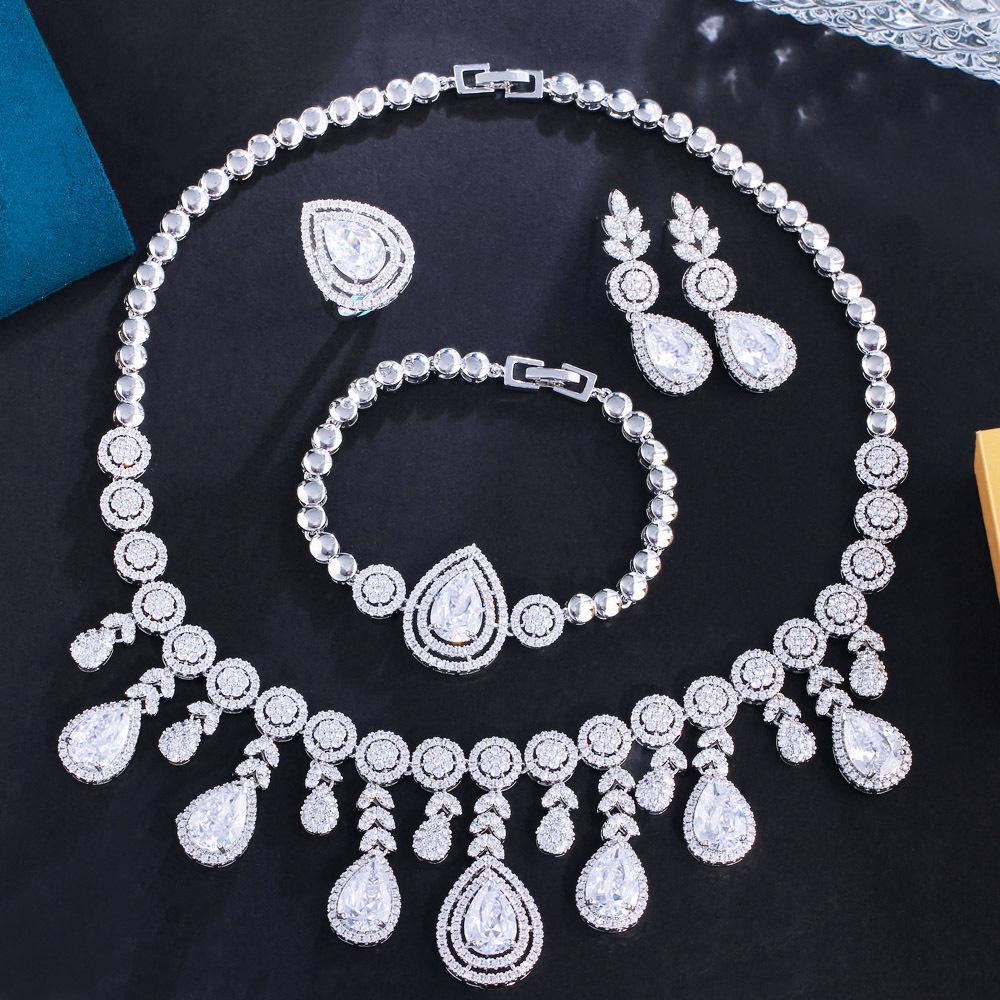 Women S Zircon Four-Piece Chain Bridal Wedding Dress Dinner Dress Necklace Earrings Ring Bracelet Set
Women S Zircon Four-Piece Chain Bridal Wedding Dress Dinner Dress Necklace Earrings Ring Bracelet Set