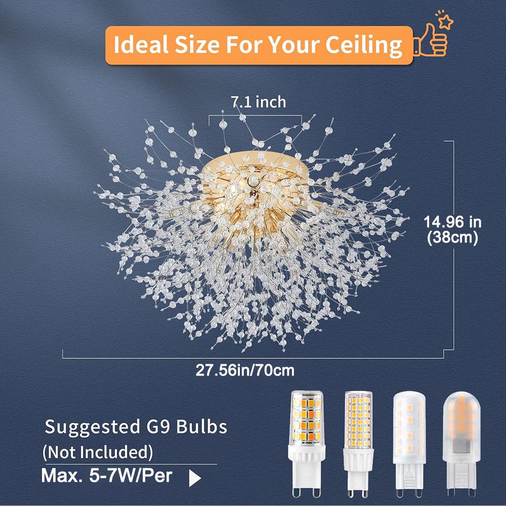8-Light Sputnik Flush Mount Ceiling Light Fixture, Modern Gold Crystal Firework Ceiling Lights, Close to Ceiling Lamp for Bedroom Kitchen Hallway gold 8 heads
8-Light Sputnik Flush Mount Ceiling Light Fixture, Modern Gold Crystal Firework Ceiling Lights, Close to Ceiling Lamp for Bedroom Kitchen Hallway gold 8 heads