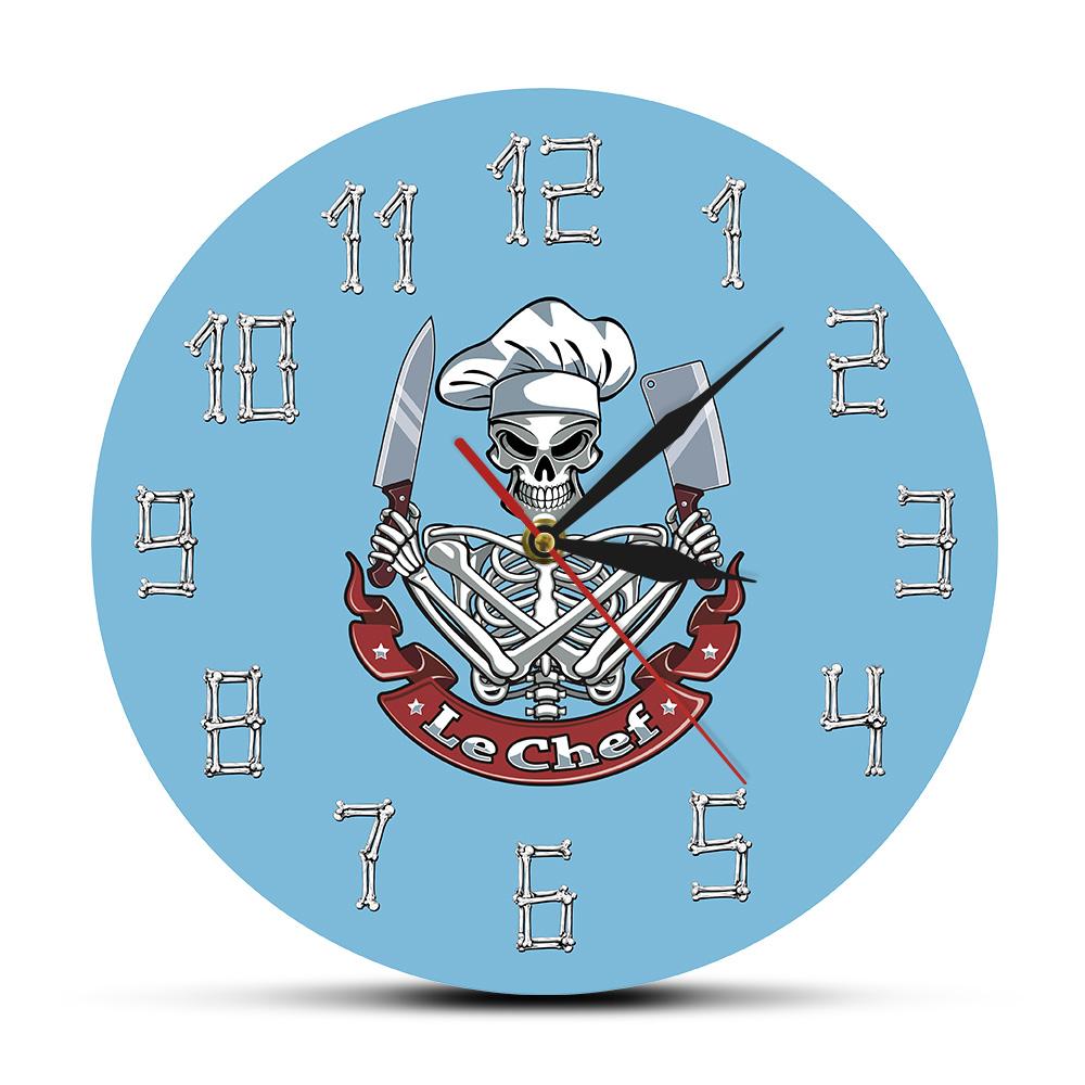 Le Chef Skull Cook Современные настенные часы Скелет со шляпой шеф-повара Нож Тесак Французский ресторан Кухонный декор Забавный подарок шеф-повара
Le Chef Skull Cook Современные настенные часы Скелет со шляпой шеф-повара Нож Тесак Французский ресторан Кухонный декор Забавный подарок шеф-повара