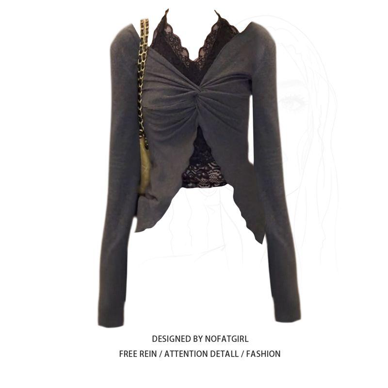 Plus size Fat Sister Oruo Style French style Fake Two-Piece Lace Hanging Neck Long sleeves Shirt Women Autumn Slim fit Slimming Top Top M
Plus size Fat Sister Oruo Style French style Fake Two-Piece Lace Hanging Neck Long sleeves Shirt Women Autumn Slim fit Slimming Top Top M