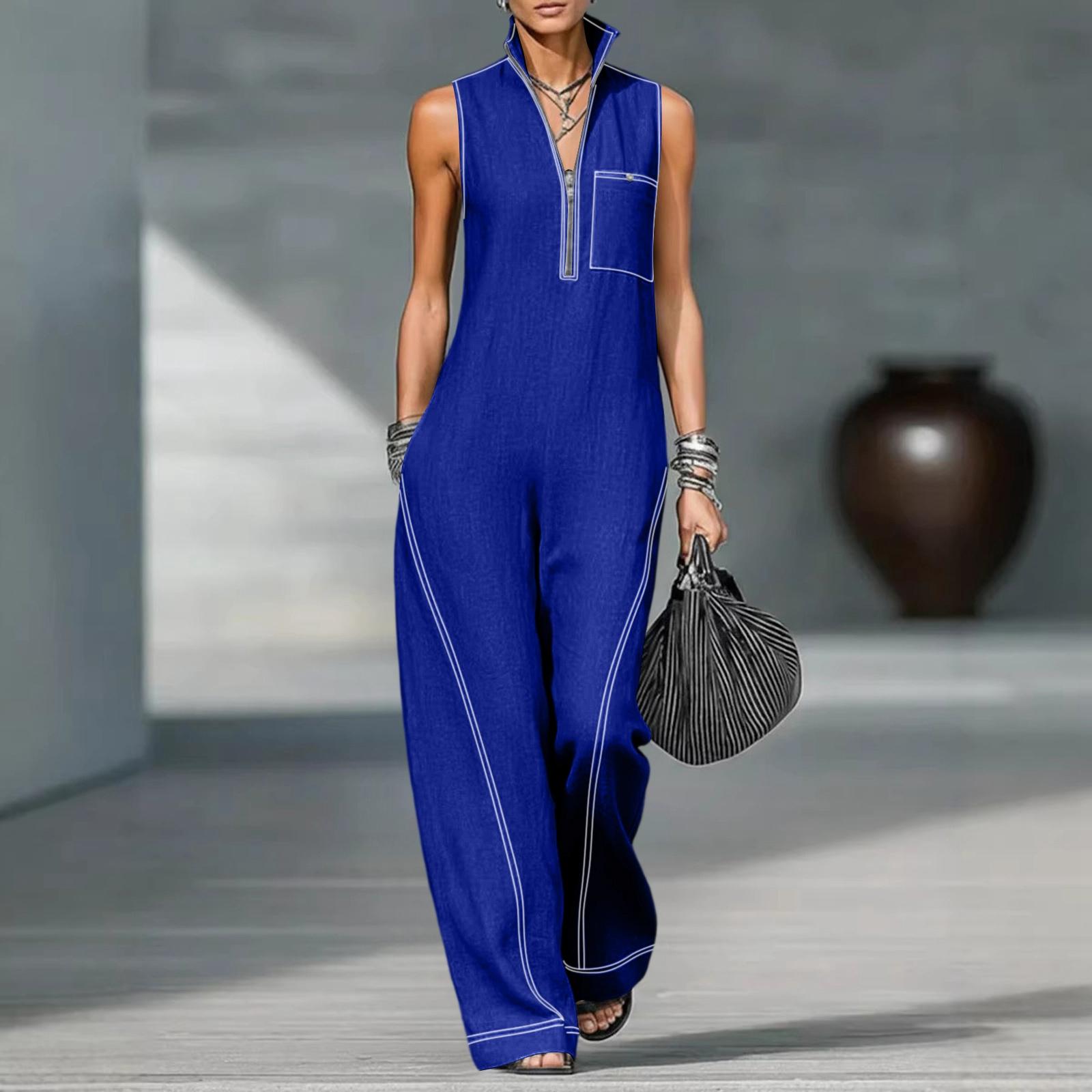 Women Sleeveless Jumpsuit Casual Wide Leg Romper Loose Fit Stand Collar Zipper Front Pocket One Piece Outfit for Everyday Wear L
Women Sleeveless Jumpsuit Casual Wide Leg Romper Loose Fit Stand Collar Zipper Front Pocket One Piece Outfit for Everyday Wear L