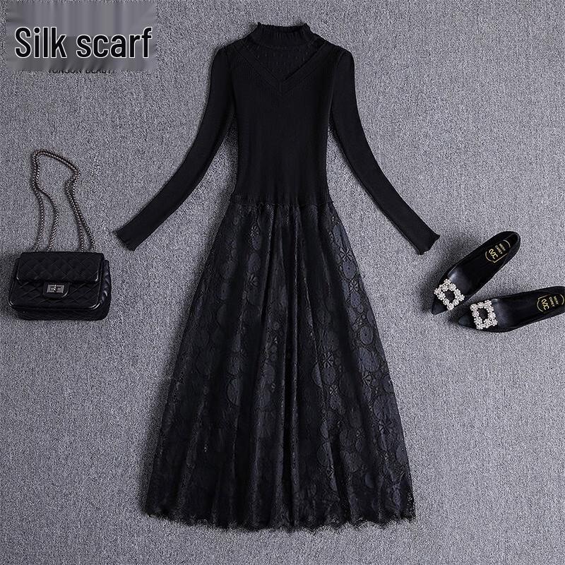 Elegant Lace Patchwork Knit A-Line Dress XL
Elegant Lace Patchwork Knit A-Line Dress XL