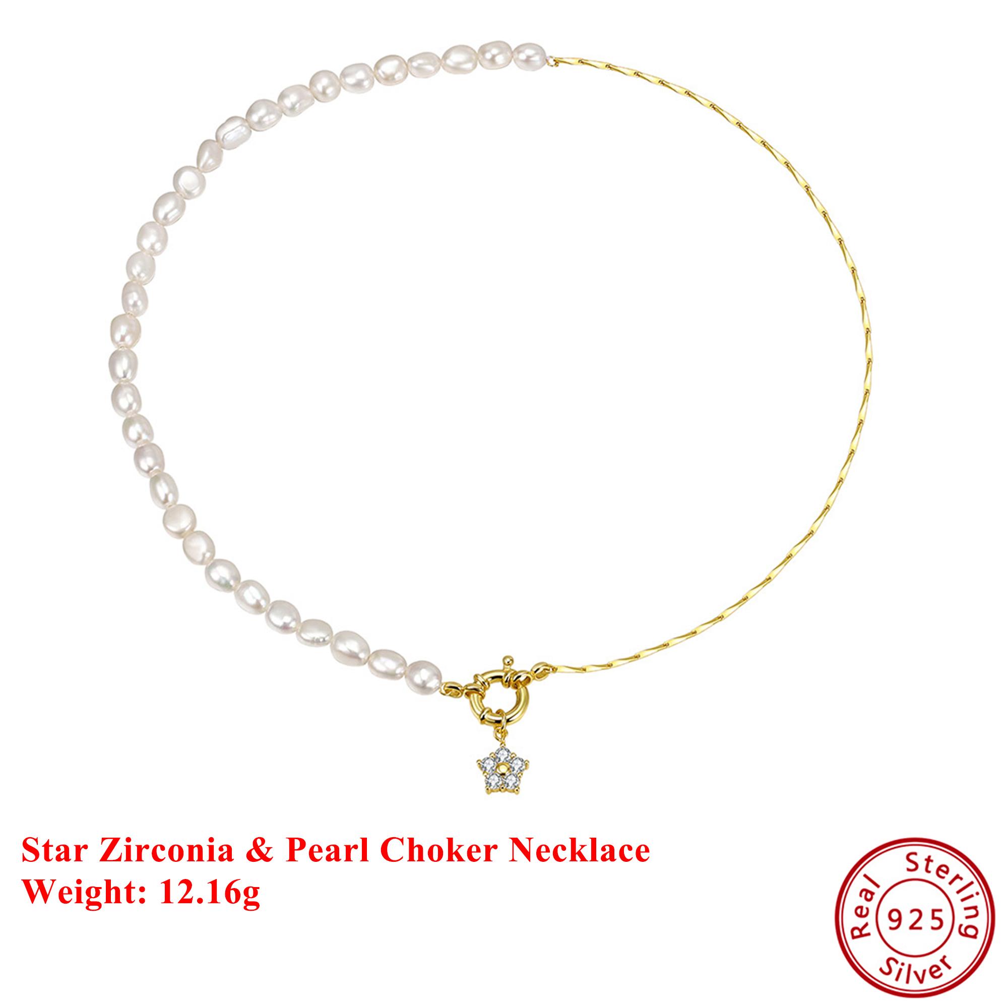 EFFIE QUEEN 925 Solid Sterling Silver 14k Gold Pearl Choker Necklace Plus Star Zirconia Trendy Jewelry for Women Banquet GPN92
EFFIE QUEEN 925 Solid Sterling Silver 14k Gold Pearl Choker Necklace Plus Star Zirconia Trendy Jewelry for Women Banquet GPN92