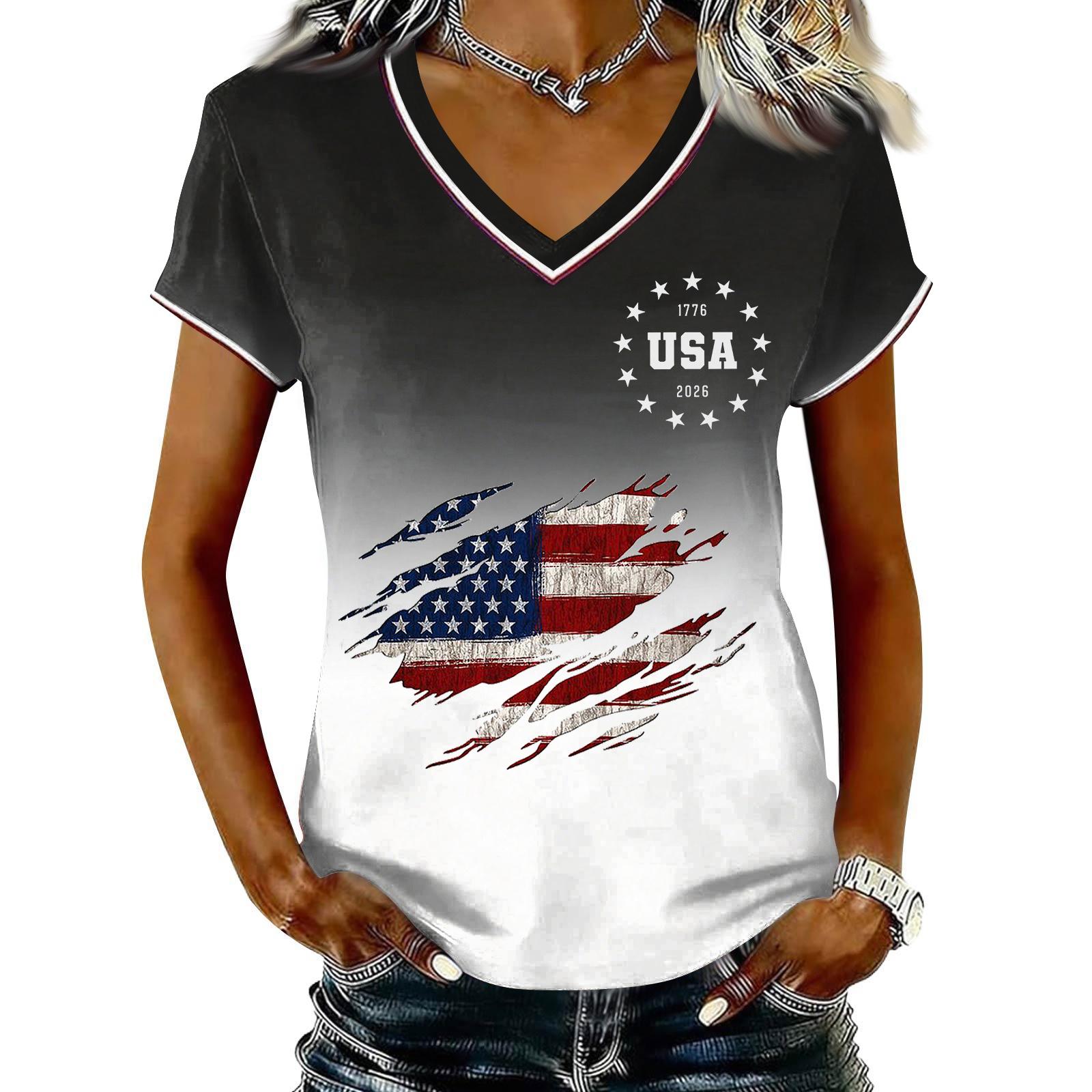 Women Casual V Neck Short Sleeve Pullover T Shirt Gradient Patriotic Print Independence Day Top USA Flag Graphic Tee XL білий
Women Casual V Neck Short Sleeve Pullover T Shirt Gradient Patriotic Print Independence Day Top USA Flag Graphic Tee XL білий