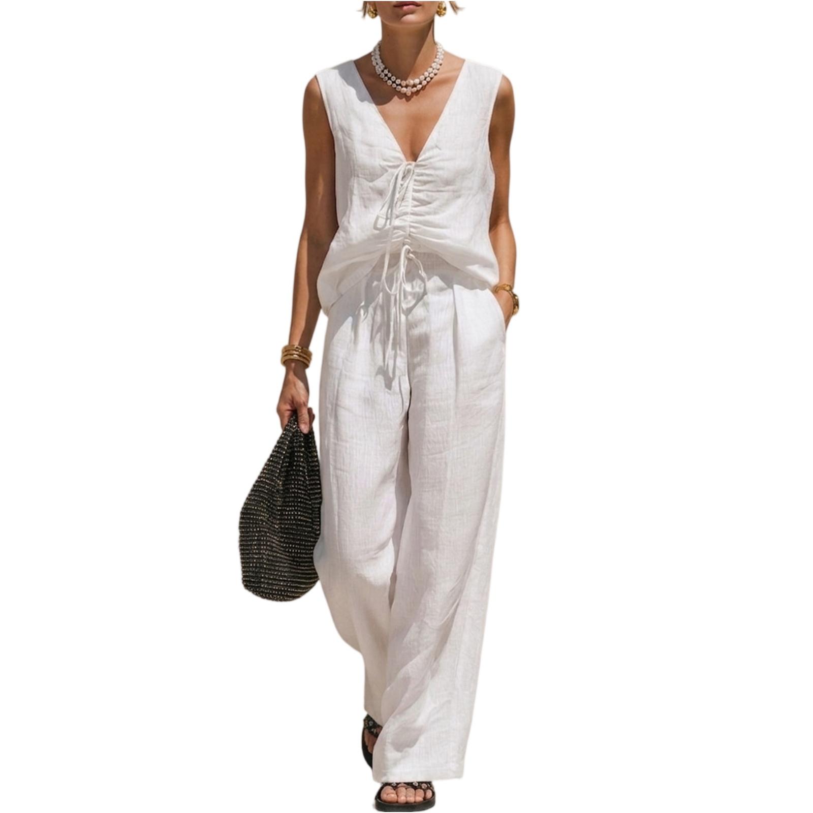 Ladies Casual And Fashionable Cotton And Linen V-neck Sleeveless Top And Pants Set XL білий
Ladies Casual And Fashionable Cotton And Linen V-neck Sleeveless Top And Pants Set XL білий