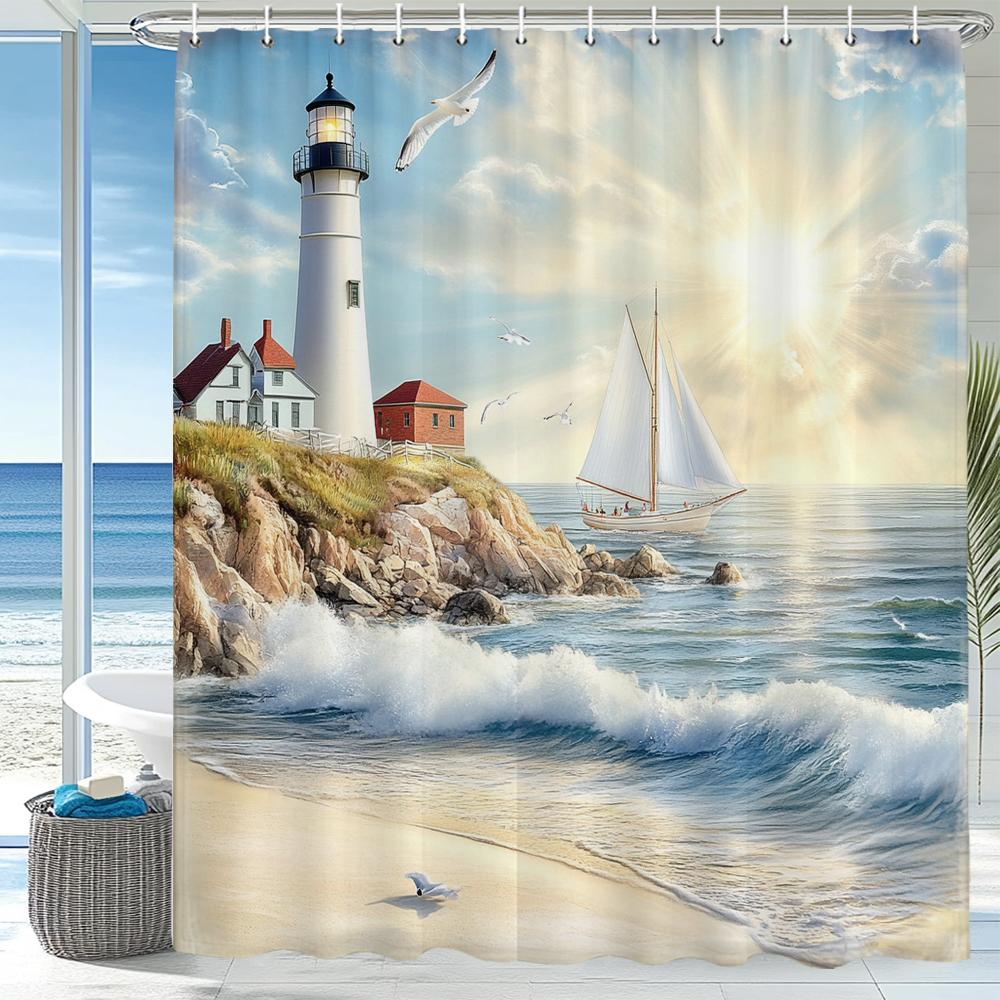 Lighthouse-Themed Shower Curtain With Seagulls, Ships, Starfish, And Fish Designs For A Marine-Inspired Bathroom Decor Curtain W60H190(CM)-1 Pcs
Lighthouse-Themed Shower Curtain With Seagulls, Ships, Starfish, And Fish Designs For A Marine-Inspired Bathroom Decor Curtain W60H190(CM)-1 Pcs