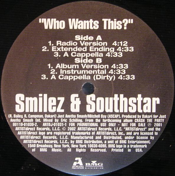 12inch Record SMILEZ & SOUTHSTAR - Who Wants This ARTDJ010311 Artist Direct R 2002 US Rap & Hip-Hop/R&B Used
12inch Record SMILEZ & SOUTHSTAR - Who Wants This ARTDJ010311 Artist Direct R 2002 US Rap & Hip-Hop/R&B Used