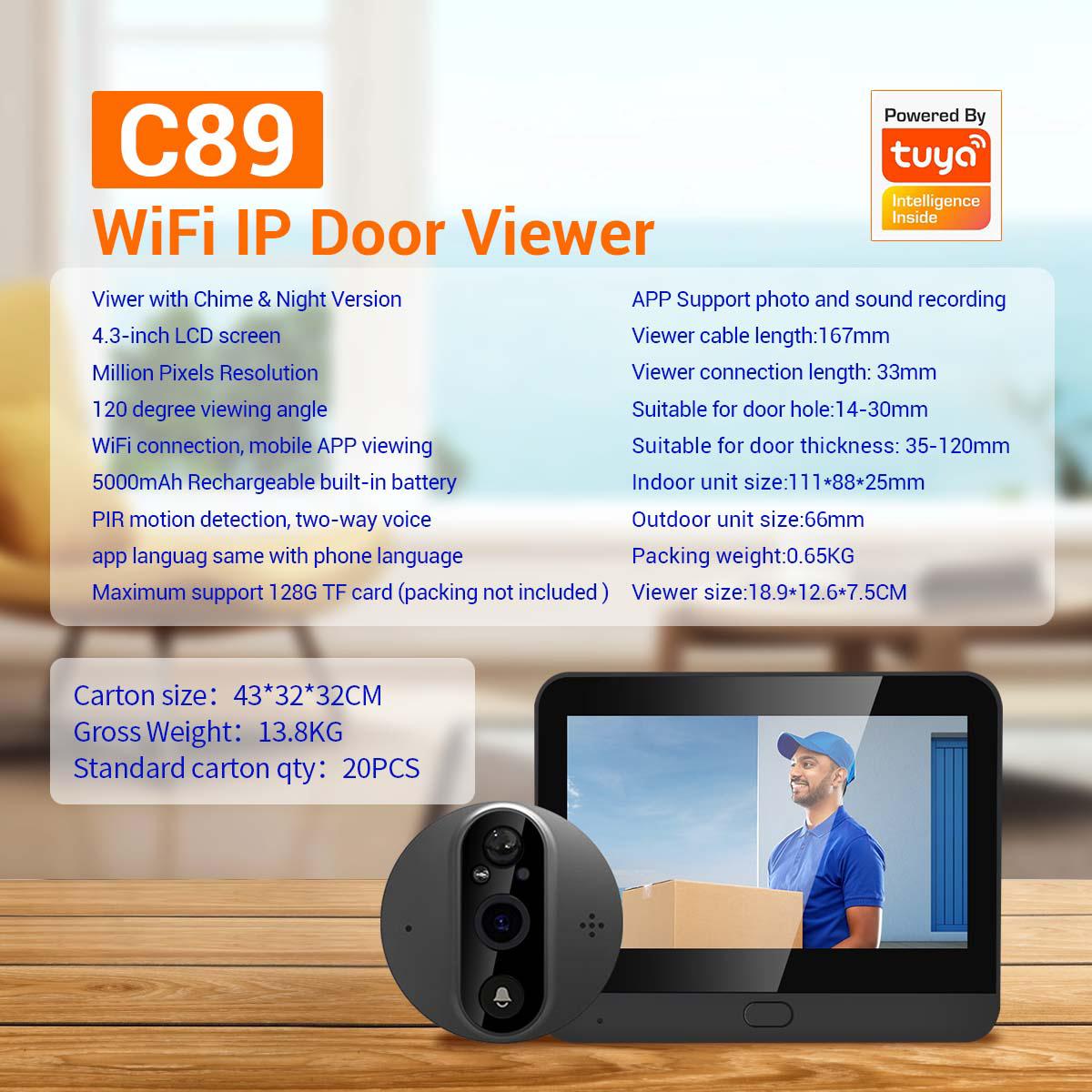C89 4.3-inch Monitor 1080P Video Viewer Door Bell Night Vision PIR Camera WiFi Smart Doorbell,Support Tuya App Grey
C89 4.3-inch Monitor 1080P Video Viewer Door Bell Night Vision PIR Camera WiFi Smart Doorbell,Support Tuya App Grey
