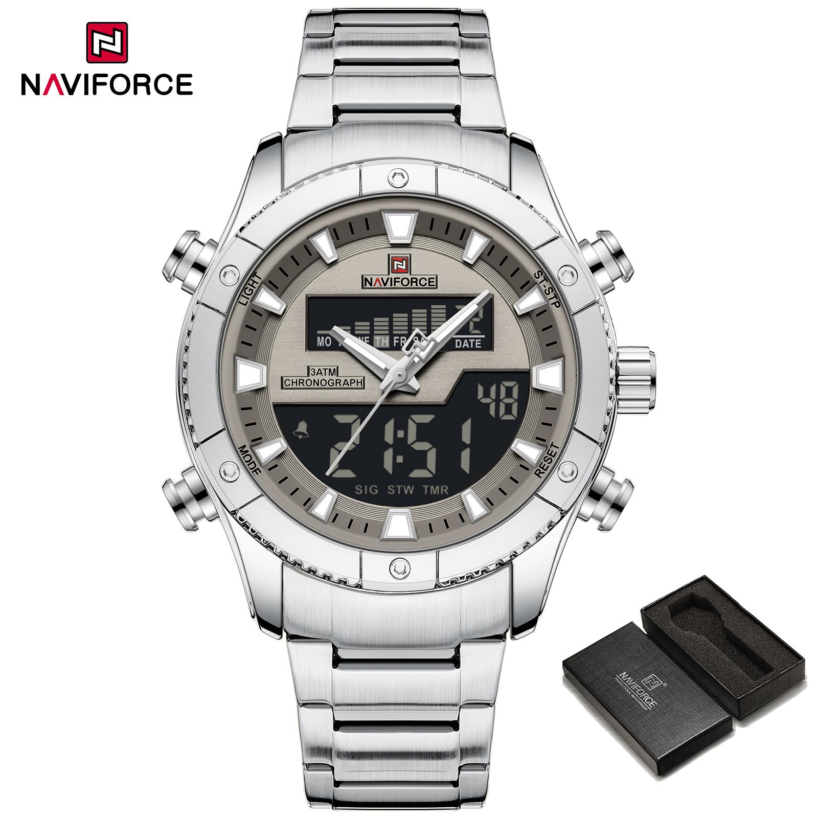 Naviforce Чоловічий годинник з подвійним часом, РК-цифровий дисплей, кварцовий, люмінесцентні стрілки, календар, водонепроникний, багатофункціональний, чоловічий годинник, подарунок NF9259 срібний/сірий колір
Naviforce Чоловічий годинник з подвійним часом, РК-цифровий дисплей, кварцовий, люмінесцентні стрілки, календар, водонепроникний, багатофункціональний, чоловічий годинник, подарунок NF9259 срібний/сірий колір