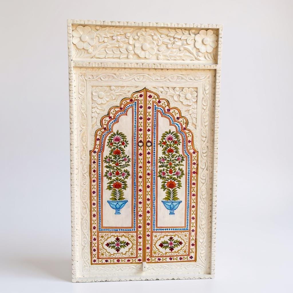 Hand-Painted Floral Wooden Wall Panel Indian Carved Faux Window Frame | Wall Style Jharokha Wall Art - 130 x 70 cm-Bedroom Decor Door Window
Hand-Painted Floral Wooden Wall Panel Indian Carved Faux Window Frame | Wall Style Jharokha Wall Art - 130 x 70 cm-Bedroom Decor Door Window