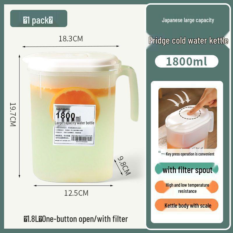 1.8L Large Capacity Japanese Food-Grade Cold Water Pitcher, Heat-Resistant, Household Safe, Refrigerator-Friendly PP Material 1.8L
1.8L Large Capacity Japanese Food-Grade Cold Water Pitcher, Heat-Resistant, Household Safe, Refrigerator-Friendly PP Material 1.8L
