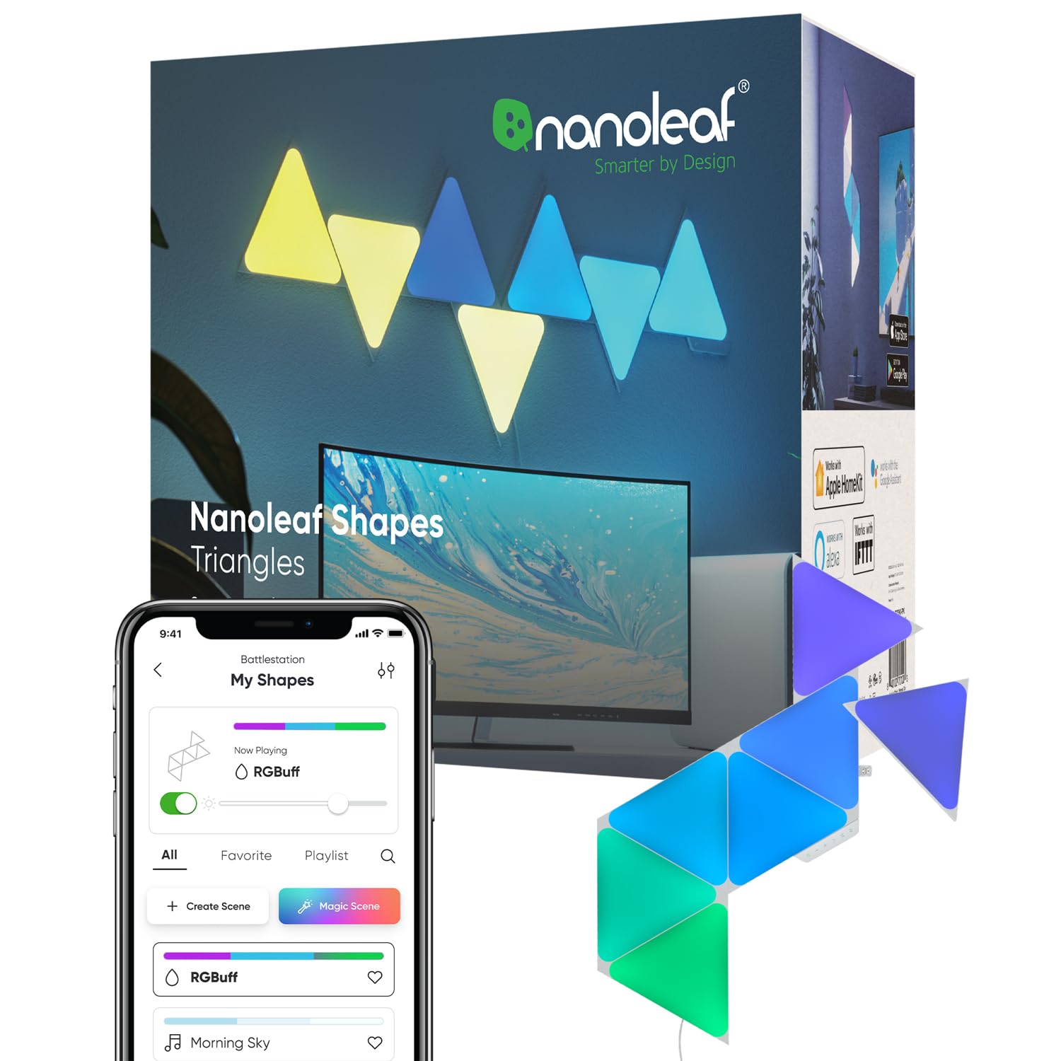 Exclusive Nanoleaf Shapes Triangle Starter Pack 7 Pieces Easy Installation Million Colors RGBCW Multicolor Smart Light Gaming Light Panel Interior
Exclusive Nanoleaf Shapes Triangle Starter Pack 7 Pieces Easy Installation Million Colors RGBCW Multicolor Smart Light Gaming Light Panel Interior