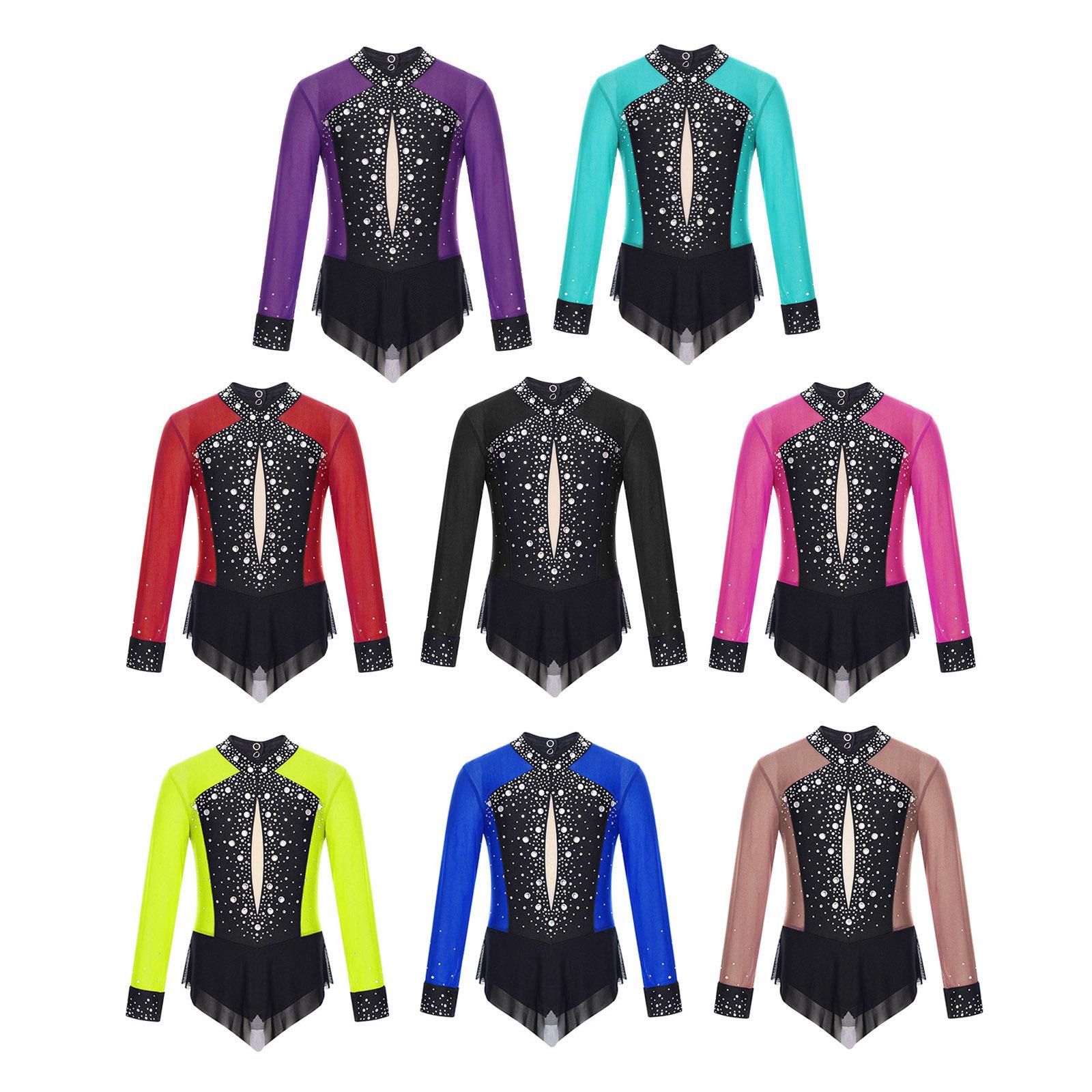 Girls Sparkly Rhinestone Leotard Color Block Sheer Mesh Patchwork Skirted Bodysuit for Dance Figure Skating Rhythmic Gymnastics Performance
Girls Sparkly Rhinestone Leotard Color Block Sheer Mesh Patchwork Skirted Bodysuit for Dance Figure Skating Rhythmic Gymnastics Performance