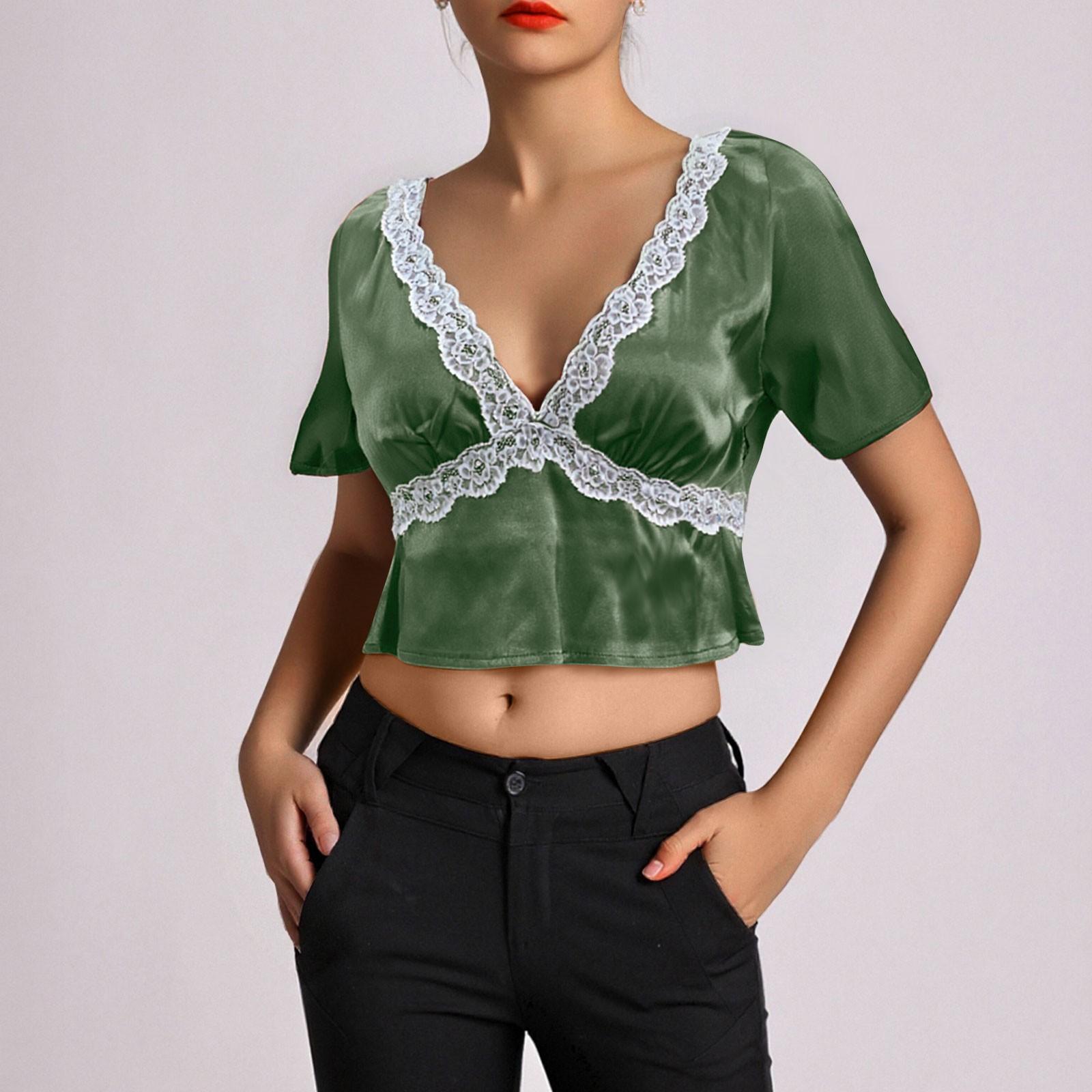 Women s Fashion Casual Summer Lace Sexy Slim Navel-Exposed Short Sleeve Top L армія зелений колір
Women s Fashion Casual Summer Lace Sexy Slim Navel-Exposed Short Sleeve Top L армія зелений колір