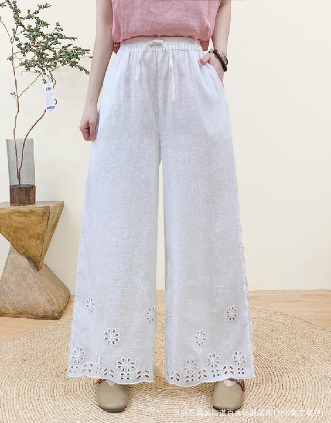 Spring 2026 Simple Elastic Waist Linen Embroidered Hollow Straight-Leg Casual Pants One Size
Spring 2026 Simple Elastic Waist Linen Embroidered Hollow Straight-Leg Casual Pants One Size