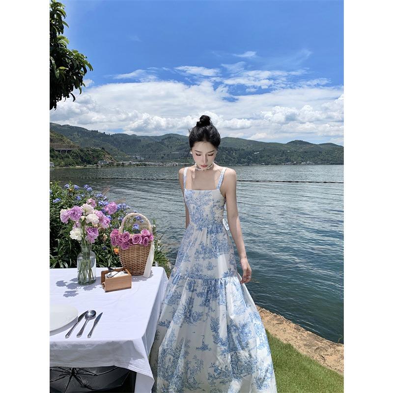 French Backless Suspender Blue Floral Dress Seaside Photo Vacation Dress Back Bow Dress Women s Summer S
French Backless Suspender Blue Floral Dress Seaside Photo Vacation Dress Back Bow Dress Women s Summer S