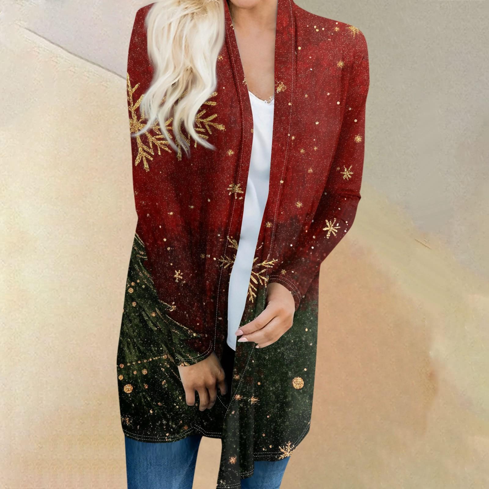 Жіночий модний і повсякденний різдвяний кардиган середньої довжини з принтом і довгими рукавами M червоний
Жіночий модний і повсякденний різдвяний кардиган середньої довжини з принтом і довгими рукавами M червоний