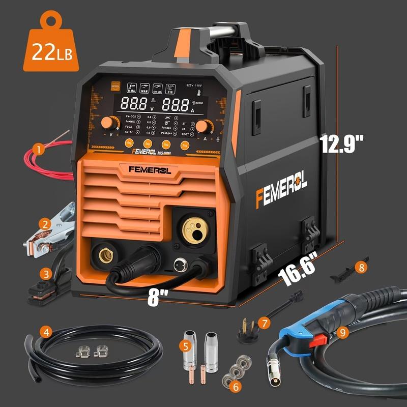 FEMEROL 6 In 1 Gas MIG Gasless Flux Core Stick Lift TIG Spot Welding Spool Gun Compatible Aluminum Welding Machine 110V/220V MIG250PRO
FEMEROL 6 In 1 Gas MIG Gasless Flux Core Stick Lift TIG Spot Welding Spool Gun Compatible Aluminum Welding Machine 110V/220V MIG250PRO