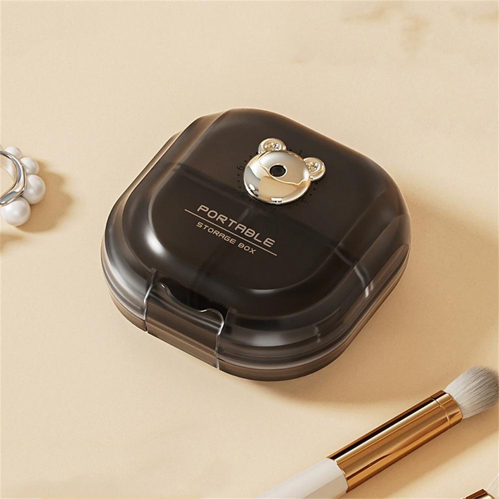 7 ячеек Портативная коробка для хранения Шпильки Серьги Ожерелья Шкатулки для украшений Мини-медведь с рисунком Футляр для лекарств и таблеток Дорожный разделитель Коробка чёрный